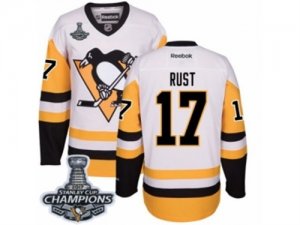 Mens Reebok Pittsburgh Penguins #17 Bryan Rust Premier White Away 2017 Stanley Cup Champions NHL Jersey