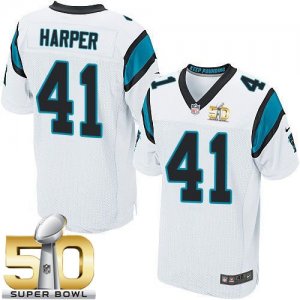 Nike Carolina Panthers #41 Roman Harper White Super Bowl 50 Men Stitched NFL Elite Jersey