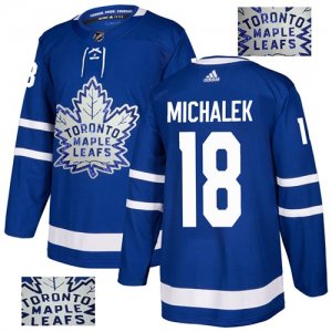 Men Maple Leafs #18 Milan Michalek Blue Glittery Edition Adidas Jersey