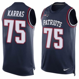 Mens Nike New England Patriots #75 Ted Karras Limited Navy Blue Player Name & Number Tank Top NFL Jersey