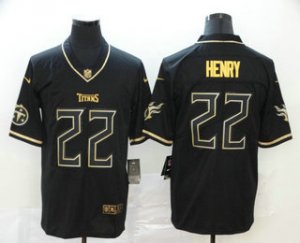Mens Tennessee Titans #22 Derrick Henry Black 100th Season Golden