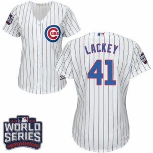 Women\'s Majestic Chicago Cubs #41 John Lackey Authentic White Home 2016 World Series Bound Cool Base MLB Jersey