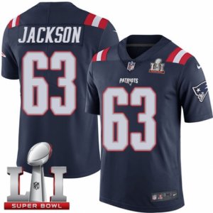 Mens Nike New England Patriots #63 Tre Jackson Limited Navy Blue Rush Super Bowl LI 51 NFL Jersey