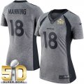 Women Nike Broncos #18 Peyton Manning Gray Super Bowl 50 Stitched Gridiron Gray Jersey