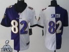 2013 Super Bowl XLVII Women NEW NFL Baltimore Ravens 82 Torrey Smith Purple White Split NFL Jerseys