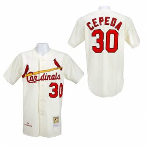 Mens Mitchell and Ness 1967 St. Louis Cardinals #30 Orlando Cepeda Replica Cream Throwback MLB Jersey