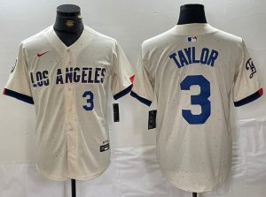 Dodgers 3 Chris Taylor Number Cream Nike 2024 City Connect Cool Base Jersey