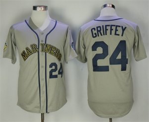 Mariners #24 Ken Griffey Jr. Gray Throwback Jersey