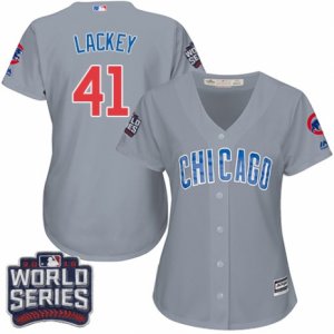 Women\'s Majestic Chicago Cubs #41 John Lackey Authentic Grey Road 2016 World Series Bound Cool Base MLB Jersey