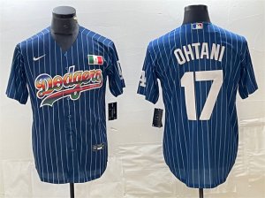 Men\'s Los Angeles Dodgers #17 Shohei Ohtani Navy Cool Base With Patch Stitched Baseball Jersey