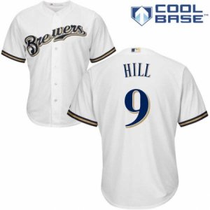 Men\'s Majestic Milwaukee Brewers #9 Aaron Hill Replica White Home Cool Base MLB Jersey