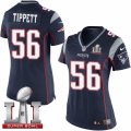 Womens Nike New England Patriots #56 Andre Tippett Elite Navy Blue Team Color Super Bowl LI 51 NFL Jersey