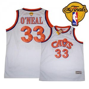 Men\'s Mitchell and Ness Cleveland Cavaliers #33 Shaquille O\'Neal Swingman White CAVS Throwback 2016 The Finals Patch NBA Jersey
