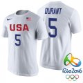 Kevin Durant USA Dream Twelve Team #5 2016 Rio Olympics White T-Shirt