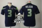 Nike Seattle Seahawks #3 Russell Wilson Steel Blue Team Color Super Bowl XLVIII Youth NFL Jersey