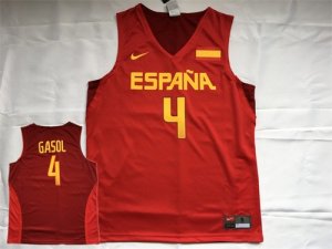 Spain Basketball #4 Pau Gasol Red Nike Rio Elite Jersey