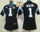 Women Nike Panthers #1 Cam Newton Black Team Color With C Patch Super Bowl 50 Stitched Jersey