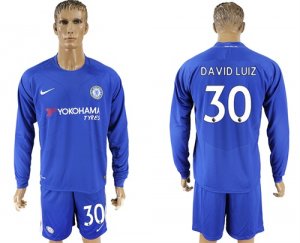 2017-18 Chelsea 30 DAVID LUIZ Home Goalkeeper Long Sleeve Soccer Jersey
