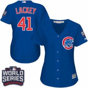 Women\'s Majestic Chicago Cubs #41 John Lackey Authentic Royal Blue Alternate 2016 World Series Bound Cool Base MLB Jersey