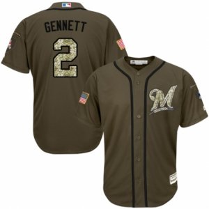 Men\'s Majestic Milwaukee Brewers #2 Scooter Gennett Replica Green Salute to Service MLB Jersey