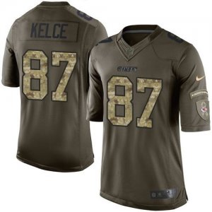 Nike Kansas City Chiefs #87 Travis Kelce Green Salute To Service Jerseys(Limited)
