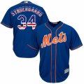 Mens Majestic New York Mets #34 Noah Syndergaard Authentic Royal Blue USA Flag Fashion MLB Jersey
