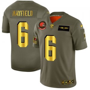 Nike Browns# 6 Baker Mayfield 2019 Olive Gold Salute To Service Limited Jersey