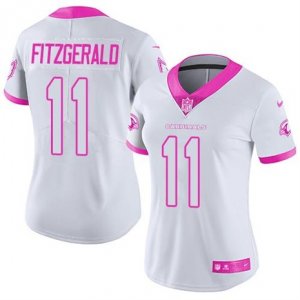 Womens Nike Arizona Cardinals #11 Larry Fitzgerald White Pink Stitched NFL Limited Rush Fashion Jersey