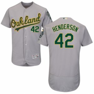 Men\'s Majestic Oakland Athletics #42 Dave Henderson Grey Flexbase Authentic Collection MLB Jersey