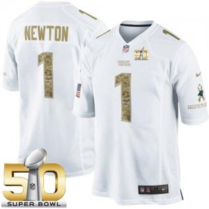Nike Carolina Panthers #1 Cam Newton White Super Bowl 50 Men\'s Stitched NFL Limited Salute to Service Jersey