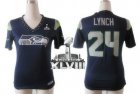 Nike Seattle Seahawks #24 Marshawn Lynch Steel Blue Team Color Super Bowl XLVIII Women Diamond Stitched NFL Elite Jersey