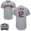 Mens Majestic Cleveland Indians #12 Francisco Lindor Grey 2016 World Series Bound Flexbase Authentic Collection MLB Jersey