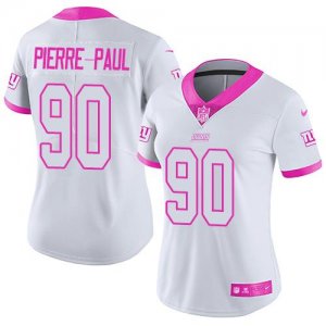 Womens Nike New York Giants #90 Jason Pierre-Paul White Pink Stitched NFL Limited Rush Fashion Jersey