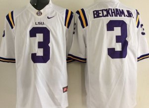 NCAA 2015 LSU Tigers #3 Beckham jr white jerseys