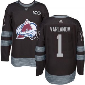 Mens Colorado Avalanche #1 Semyon Varlamov Black 1917-2017 100th Anniversary Stitched NHL Jersey