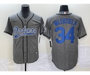 Men\'s Los Angeles Dodgers #34 Fernando Valenzuela Grey Gridiron Cool Base Stitched Baseball Jersey