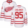Mens Reebok Detroit Red Wings #95 Dennis Cholowski Authentic White 2017 Centennial Classic NHL Jersey