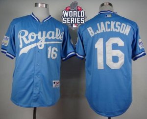 Kansas City Royals #16 Bo Jackson Light Blue 1985 Turn Back The Clock Wã€€2015 World Series Patch Stitched MLB Jersey