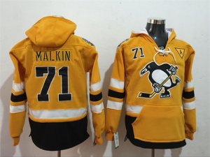 Penguins #71 Evgeni Malkin Yellow All Stitched Hooded Sweatshirt