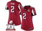 Womens Nike Atlanta Falcons #2 Matt Ryan Limited Red Team Color Super Bowl LI 51 NFL Jersey