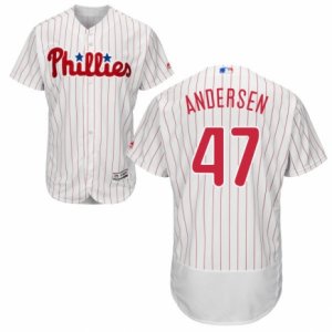 Men\'s Majestic Philadelphia Phillies #47 Larry Andersen White Red Strip Flexbase Authentic Collection MLB Jersey