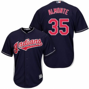 Men\'s Majestic Cleveland Indians #35 Abraham Almonte Authentic Navy Blue Alternate 1 Cool Base MLB Jersey