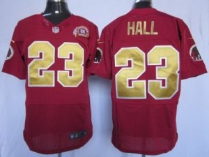 Nike NFL Washington Redskins #23 DeAngelo Hall Red 80th M&N Gold Number Jerseys(Elite)