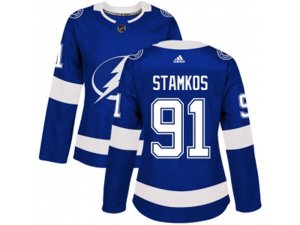 Women Adidas Tampa Bay Lightning #91 Steven Stamkos Blue Home Authentic Stitched NHL Jersey