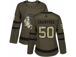 Women Adidas Chicago Blackhawks #50 Corey Crawford Green Salute to Service Stitched NHL Jersey