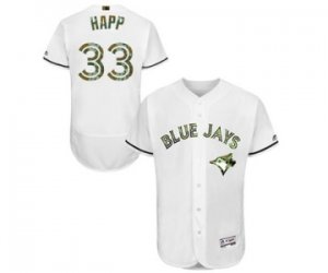 Mens Majestic Toronto Blue Jays #33 J.A. Happ Authentic White 2016 Memorial Day Fashion Flex Base MLB Jersey