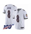 Men Nike Baltimore Ravens #8 Lamar Jackson White Vapor Untouchable Limited Player 100th Season NFL Jersey