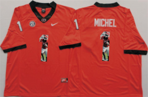Georgia Bulldogs 1 Sony Michel Red Portrait Number College Jersey