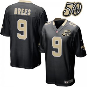 Mens New Orleans Saints #9 Drew Brees Black 50th Anniversary Game Jersey