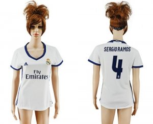 Womens Real Madrid #4 Sergio Ramos Home Soccer Club Jersey